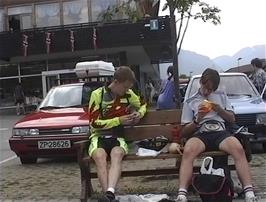 Lunch by the village square in Lom, with our first floor cafe behind